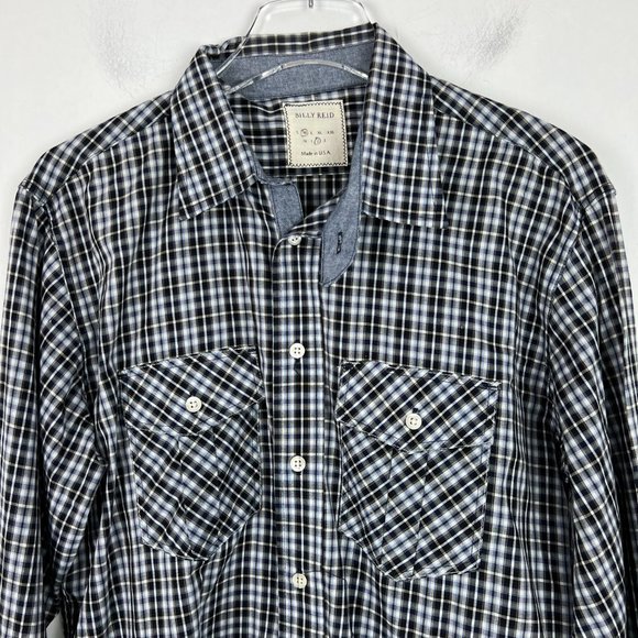 Billy Reid Plaid Button Front Shirt Chest Pockets Size Medium Fit 2 GUC A1514 - Picture 2 of 12
